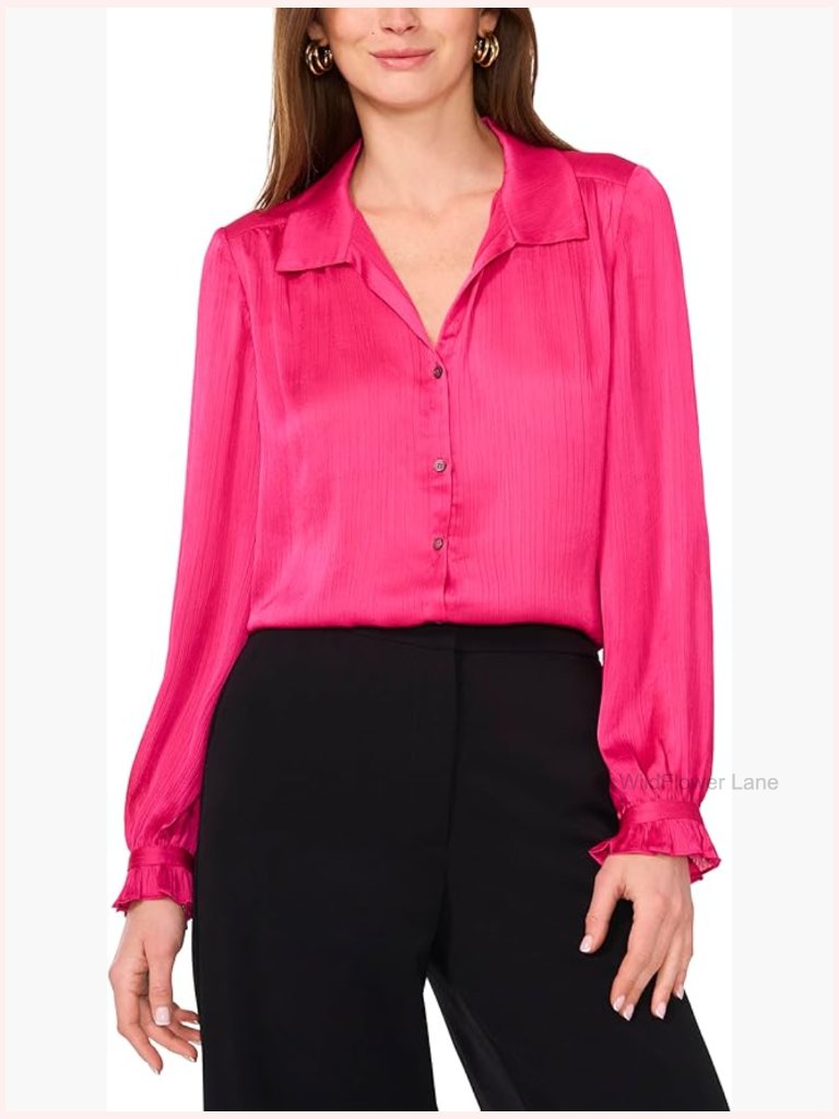 Ruffle Cuff Collared Button Down Blouse